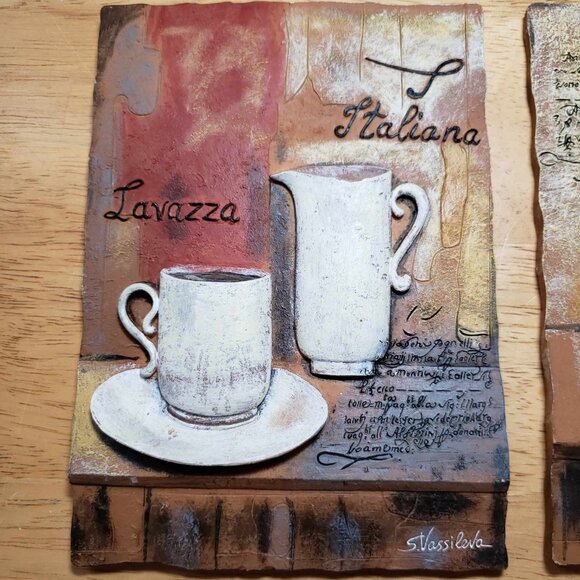 Set of 2 S. Vassileva 3D Resin Coffee Wall‎ Art Plaques Café Kitchen Décor - Picture 2 of 5